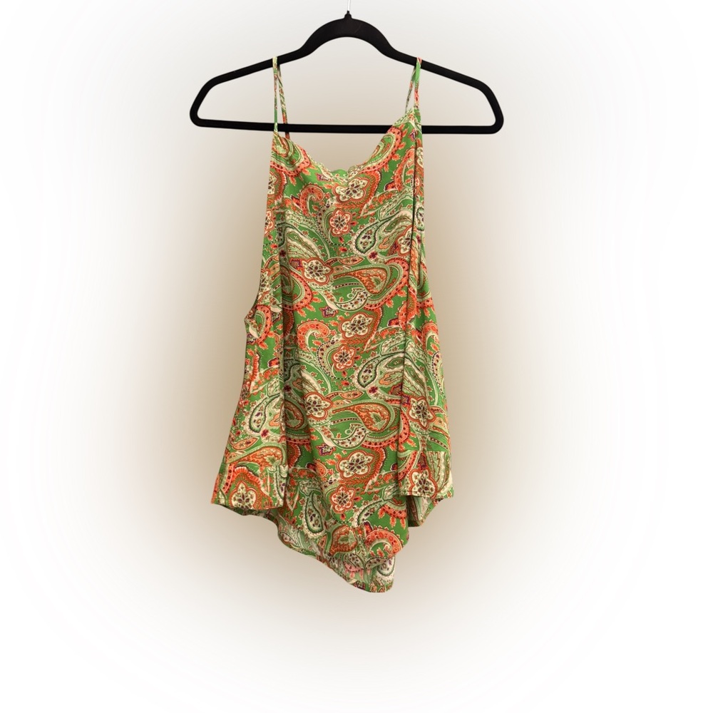 NATURAL LIFE Paisley Camisole Halter Top - Green and Orange 100% Cotton